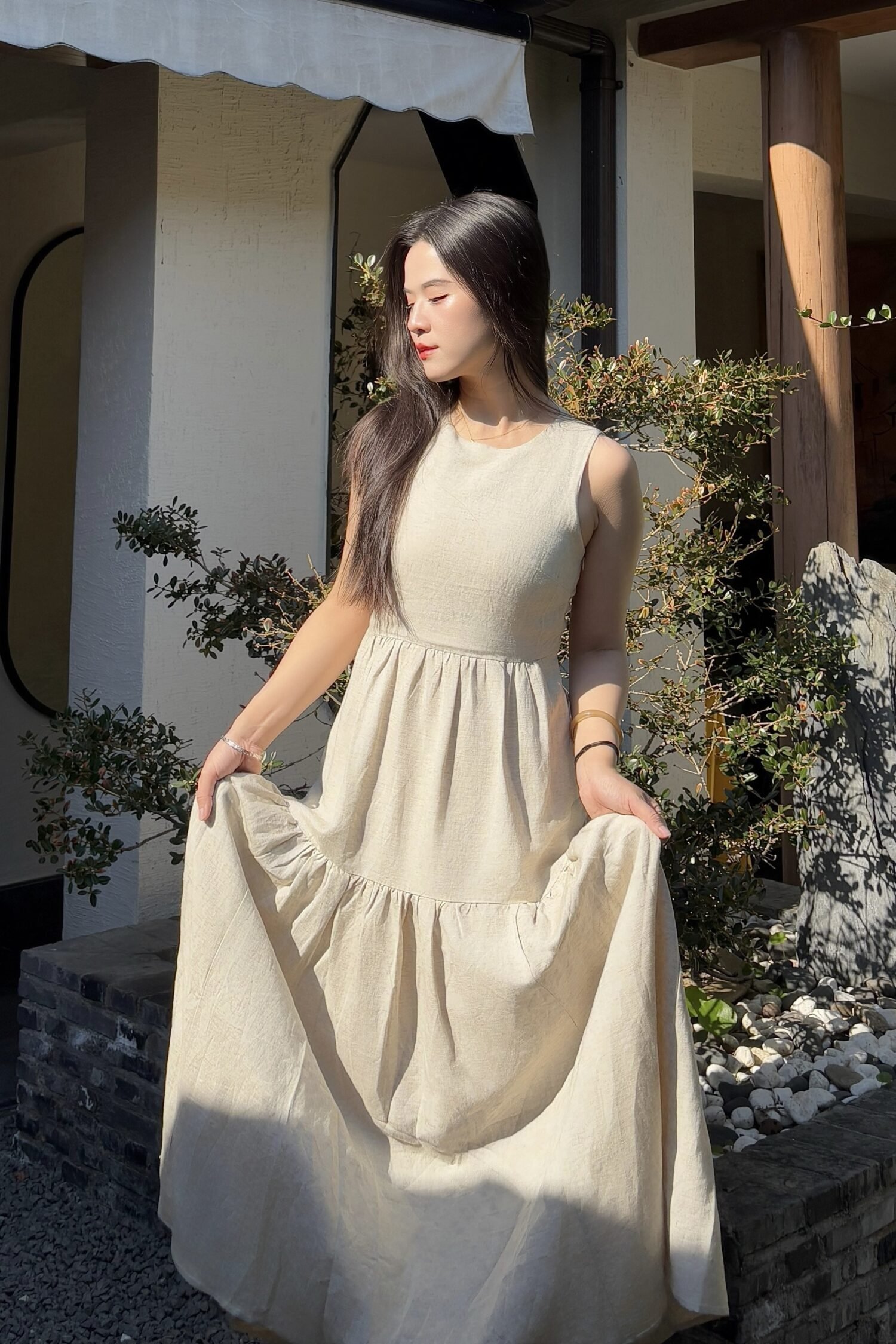 Raylnn Cut-Out Dress in Light Oat