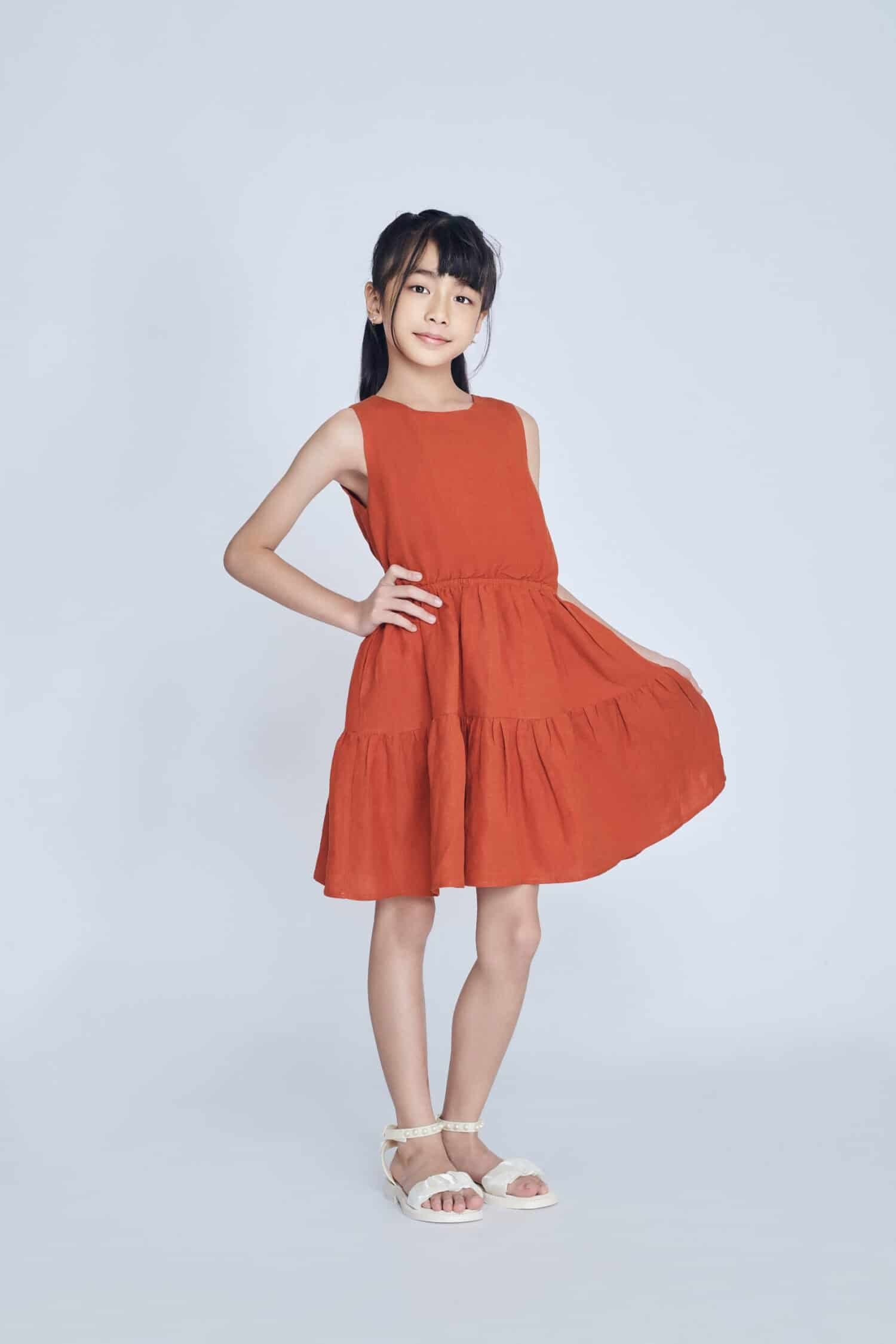 Kids Raylnn Cut-Out Dress in Rust Orange