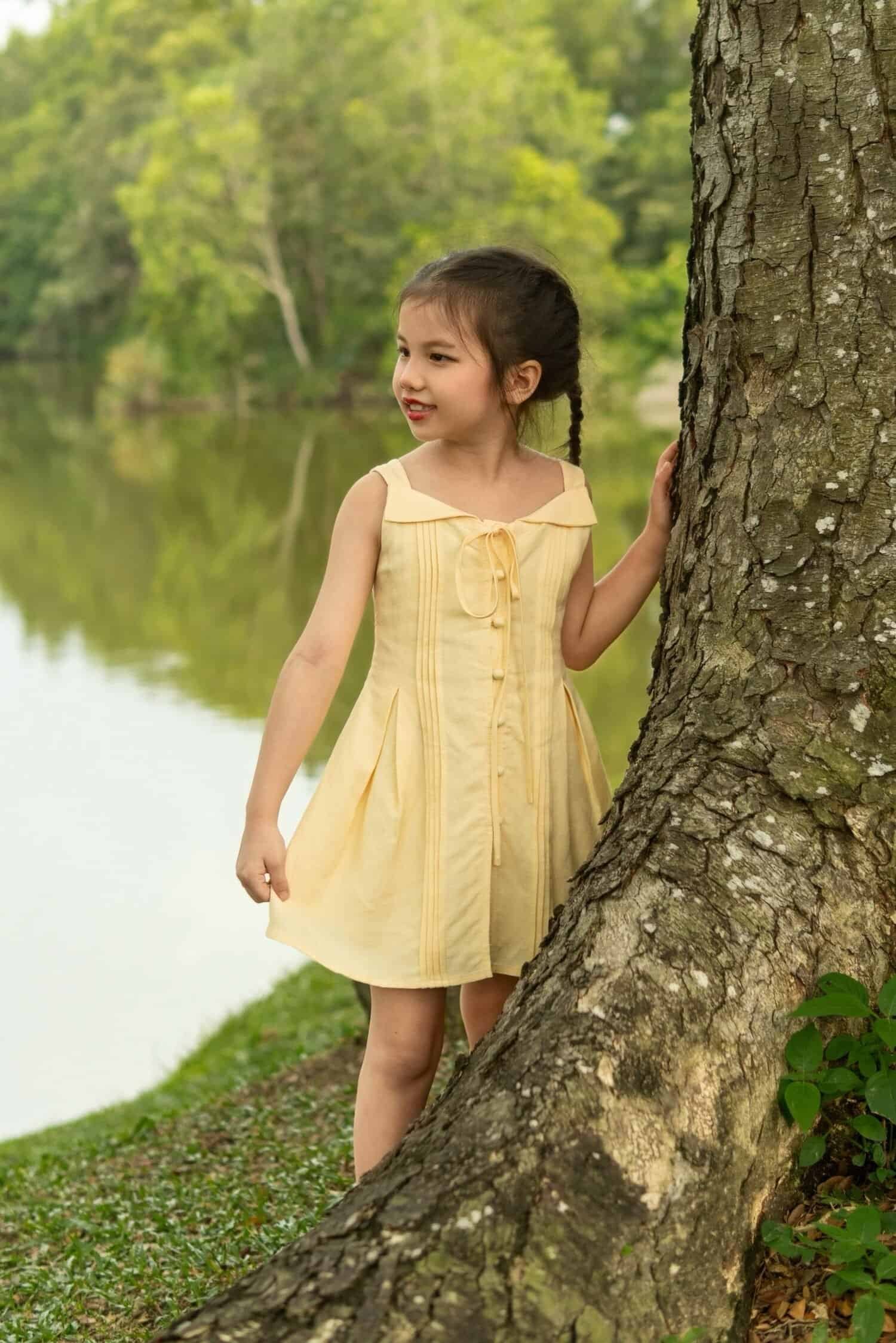 Kids Aemi Linen Dress in Buttermilk
