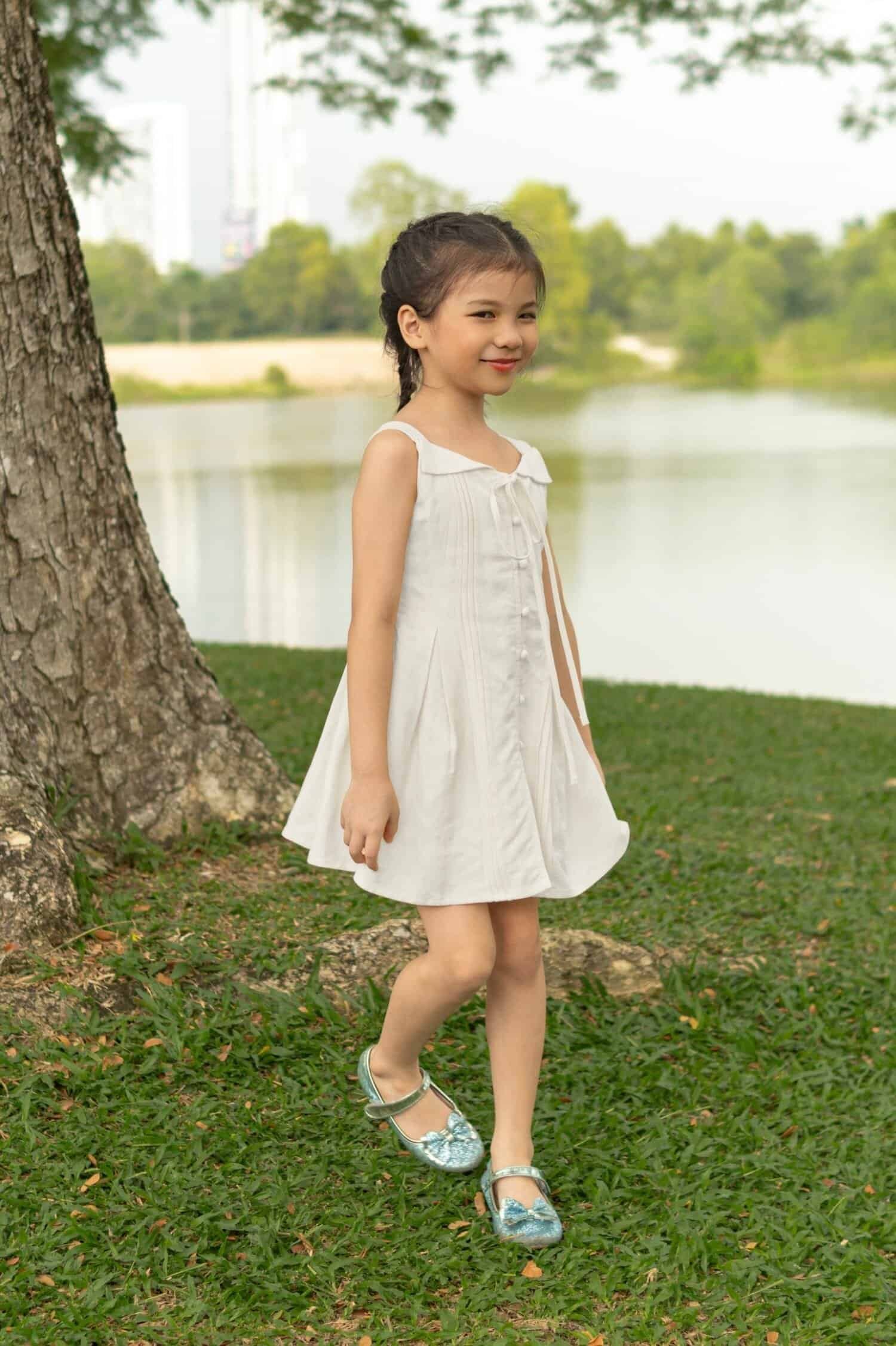 Kids Aemi Linen Dress in White